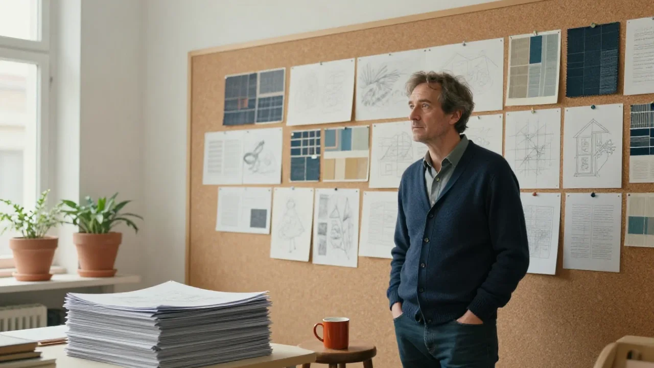 Un homme observe un mur d'inspiration, illustrant la diversité des projets d'un blog généraliste.